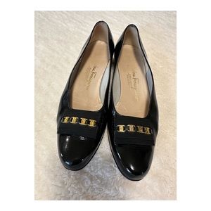 Salvatore Ferragamo Black Patent Shoes Size 8 AA